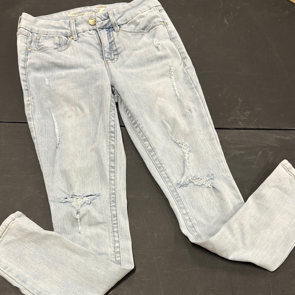 Seven7 Blue Skinny Jeans Distressed Style